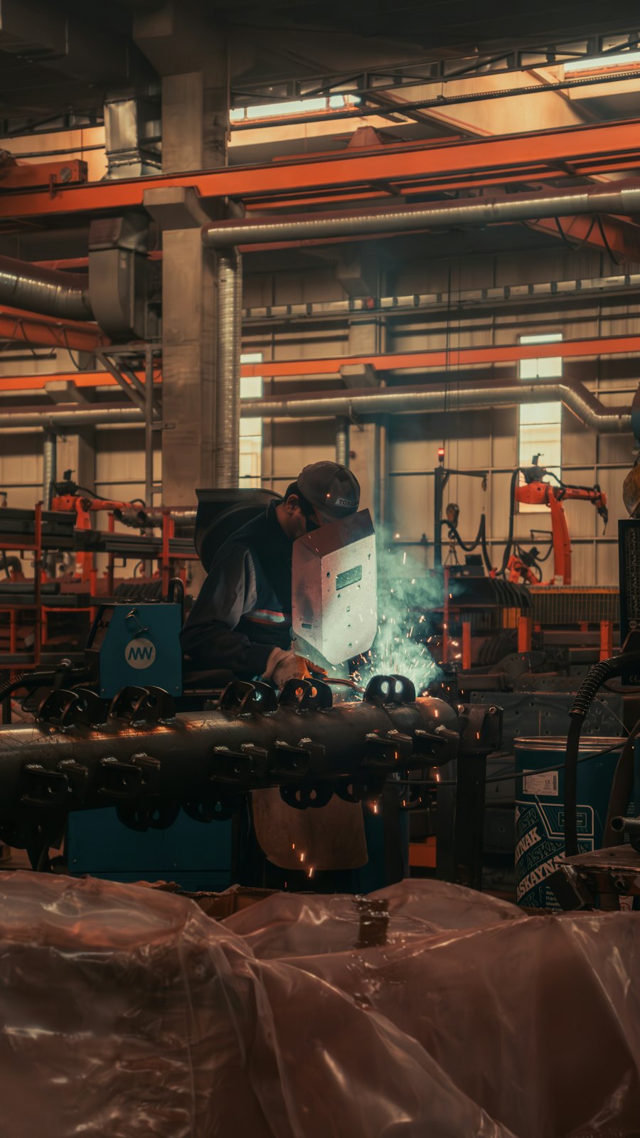 A welder at work in a workshop